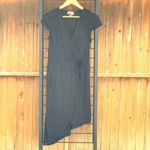 Faux wrap v neck dress